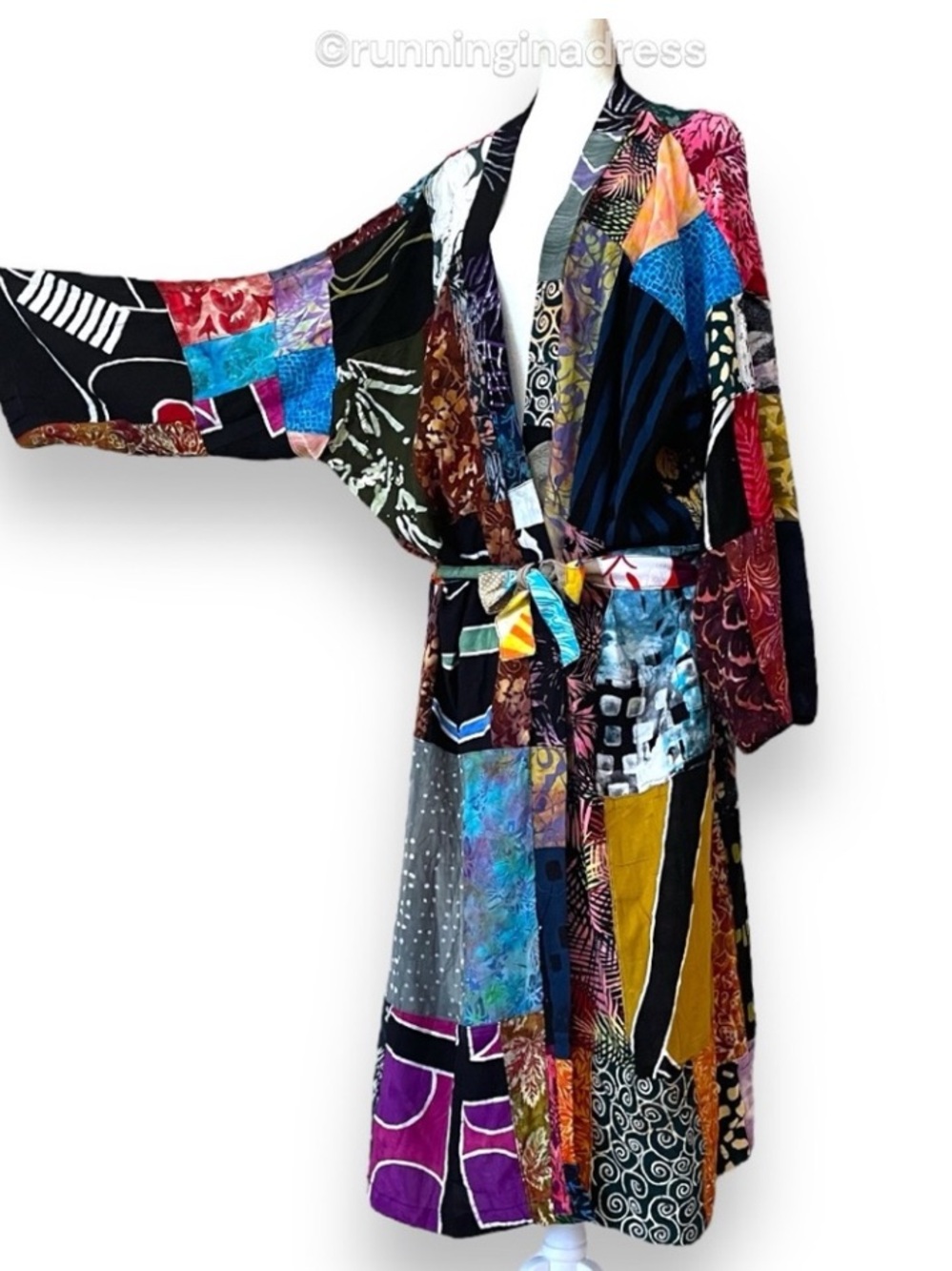 NWOT Bali Patchwork Duster Kimono Robe Boho Festival Cardigan 100% Rayon OS
